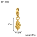 Detailed view of a gold-plated stainless steel leaf charm with dimensions 1.5cm by 0.7cm - Ear Of Grain Leaf Style (BP1399B)