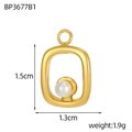 Pendente a cuore in acciaio inossidabile dorato con perla bianca e misura 1,5cm - Stile Cornice Rettangolare Arrotondata Perla (BP3677B1)