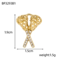 Macro view of a gold-plated stainless steel guitar pick pendant with sparkling zircons - Gold Lacrosse Sticks Cross Pendant (BP3293B1)