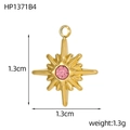 Ciondolo a stella ottagonale dorata con gemma rosa al centro, pendente di misura 1,3 cm - Stile Ottagramma Dorato Strass Rosa (HP1371B4)
