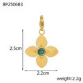 Vintage gold bow pendant with green stone and radial pattern, size 2.5cm by 2.2cm - Four-leaf Flower Style-Malachite Color (BP2506B3)