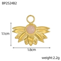 Bohemian gold stainless steel bow pendant with pink natural stone and leaf texture - Lotus Sunburst Style-Pink (BP2524B2)