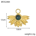 Bohemian gold stainless steel bow pendant with dark green stone 1.8cm wide - Lotus Sunburst Style-Dark Green (BP2524B4)