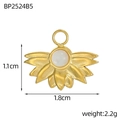 Gold bohemian radial petal pendant with white gemstone inlay and 1.8cm width measure - Lotus Sunburst Style-White (BP2524B5)
