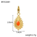 Bohemian gold stainless steel teardrop pendant with bright orange stone and lobster clasp - Teardrop Bohemian Style-Orange (BP2526B1)