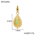 Vintage gold teardrop pendant with light green stone and bow detail, 2.0cm x 1.4cm size - Teardrop Bohemian Style-Light Green (BP2526B2)