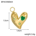 Golden heart-shaped stainless steel tarot pendant with green zircons and small hoop - Heart Style Green Stone (BP44390DW4)