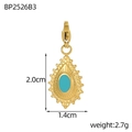 Bohemian gold stainless steel teardrop pendant with turquoise stone, 2.0x1.4cm size - Teardrop Bohemian Style-Turquoise (BP2526B3)