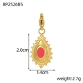French vintage golden teardrop pendant with micro-set red stone and bow detail - Teardrop Bohemian Style-Red (BP2526B5)