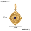 Detailansicht des goldenen Evil Eye Anhängers mit blauem Stein und Maßen von 1,7x2,0 cm - Blauer Strass (BP48596B2A1)