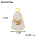 Macro shot of Halloween ghost pendant with gold edges and dimensions 1.8cm by 1.1cm - Reading Ghost (BP000068BW)