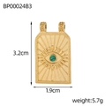 Detail of gold evil eye pendant with green stone, rectangular shape 3.2cm by 1.9cm - Evil Eye Green Stone Rectangular (BP00024B3)