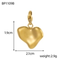 Golden heart-shaped stainless steel pendant with lobster clasp and size dimensions - Rounded Heart Style (BP1109B)
