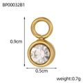 Detail of vintage gold evil eye pendant showing 0.9cm height and 0.5cm width dimensions - Round Clear Rhinestone Pendant (BP00032B1)