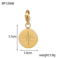 Colgante estrella de acero dorado con dimensiones y detalles de peso - Gold Star Engraved Round Tag (BP1286B)
