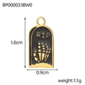 Macro shot of gold stainless steel gothic RIP pendant with black enamel skull hand detail - RIP Skeleton Hand Gravestone Pendant (BP000033BW0)