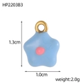 3D light blue flower stainless steel pendant charm with pink center and gold loop - Light Blue Floral Style (HP2203B3)