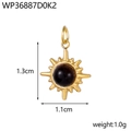 Detailed macro view of vintage sun pendant with dark gemstone inlay and measurements - Black Sunburst Style (WP36887D0K2)