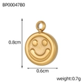 Detailed macro view of a vintage gold smiley face pendant with dimensions 0.8cm and 0.6cm - Matte Embossed Smiley Face Round Pendant (BP00047B0)