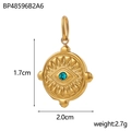 Detail view of gold evil eye pendant with blue crystal and sunburst relief texture - Lake Blue Rhinestone (BP48596B2A6)