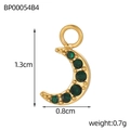 Detailed view of gold moon pendant with green stones and dimensions 1.3cm by 0.8cm - Moon Inlaid Green Rhinestone Pendant (BP00054B4)
