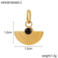 Detail view of 1.5cm wide gold fan pendant with black stone and measurement markings - Black Natural Stone Fan Shaped Pendant (HP43876DW0-2)