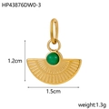 Detailed view of vintage gold fan-shaped pendant with natural stone inlay and dimensions - Dark Green Natural Stone Fan Shaped Pendant (HP43876DW0-3)
