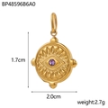 Detailed size view of a gold evil eye pendant with purple zircon and engraved triangles - Amethyst Rhinestone (BP48596B6A0)