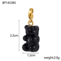 Sweet gummy bear pendant in glossy black resin with a golden metal lobster clasp - Black Glossy Bear Pendant With Lobster Clasp (BP1453B5)