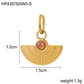 Macro detail of vintage fan-shaped stainless steel pendant with round pink gemstone - Pink Natural Stone Fan Shaped Pendant (HP43876DW0-8)