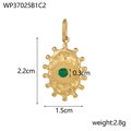 Detailed view of evil eye gold pendant with turquoise inlay and 22mm x 15mm dimensions - Green Stone Evil Eye Pendant (WP37025B1C2)