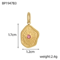 Ciondolo quadrifoglio vintage in acciaio inossidabile dorato con zircone rosa - Moneta Stella Raggiante Strass Rosa (BP1947B3)