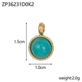 Vintage stainless steel sun flower pendant with turquoise stone in golden finish - Turquoise Round Style (ZP36231D0K2)