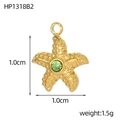 Ciondolo a stella marina in acciaio inossidabile dorato con zircone verde, 1,0 cm x 1,0 cm - Stile Stella Marina Strass Verde (HP1318B2)
