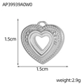 Detail view showing a 1.5cm stainless steel heart pendant with embossed edge texture - Silver Double Heart (AP39939A0W0)