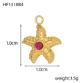 Ciondolo a stella marina dorata con zircone rosso e superficie strutturata - Stile Stella Marina Strass Rosa (HP1318B4)