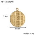 Macro view of a gold-plated round heart pendant featuring a textured waffle pattern - Grid Texture Disc (AP41756D0W0)
