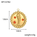 Ciondolo tondo dorato con cristalli arancioni e motivo a lisca di pesce 1.8cm - Piastra Lisca di Pesce Strass Arancione (HP1337B2)