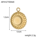 Detailed macro view of gold ribbed round pendant with dimensions and weight measurements - All Gold (AP41677D0W0)