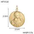 Detailansicht des 2,3 cm Goldanhängers mit religiösem Relief und Größenangaben - Gold Jungfrau Maria und Kind Rundschild (HP1412D)