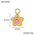 Ciondolo a fiore dorato a cinque petali con zircone rosa, 0,7 cm per creazione gioielli - Stile Stella Piccola Strass Rosa (HP1507B3)
