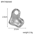 Polished heart pendant dimensions showing 2.5cm height and 2.1cm width in silver - Silver Glossy Heart Style (BP47486AW0)