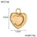 Golden double-layer heart pendant with hammered texture, 1.5cm size, stainless steel - Hammered Double Layer Heart (BP2176B)