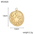 Golden hammer textured heart pendant with star engraving and 1.8cm diameter - Star Round Disc (BP2482D)