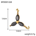 Baroque stainless steel three-petal flower pendant with black gems and golden base - Three-Petal Black Marquise Stone Pendant (BP0000126B)