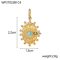 Vintage gold fan-shaped stainless steel pendant with 0.3cm turquoise stone inlay - Light Blue Stone Evil Eye Pendant (WP37025B1C4)