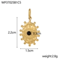 Vintage stainless steel fan pendant with black stone inlay in a golden sunburst design - Black Stone Evil Eye Pendant (WP37025B1C5)