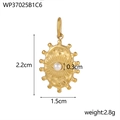 Vintage gold oval fan-shaped stainless steel pendant with central white pearl inlay - Artificial Pearl Evil Eye Pendant (WP37025B1C6)