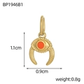 Pendentif demi-lune en acier inoxydable doré avec pierre orange et motif d'oeil - Style Mauvais Œil Orange-Rouge (BP1946B1)