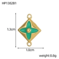 Pendentif losange doré avec fleur en émail vert et dimensions pour création de bijoux - Style Losange Fleur à Quatre Pétales Vert (HP1382B1)